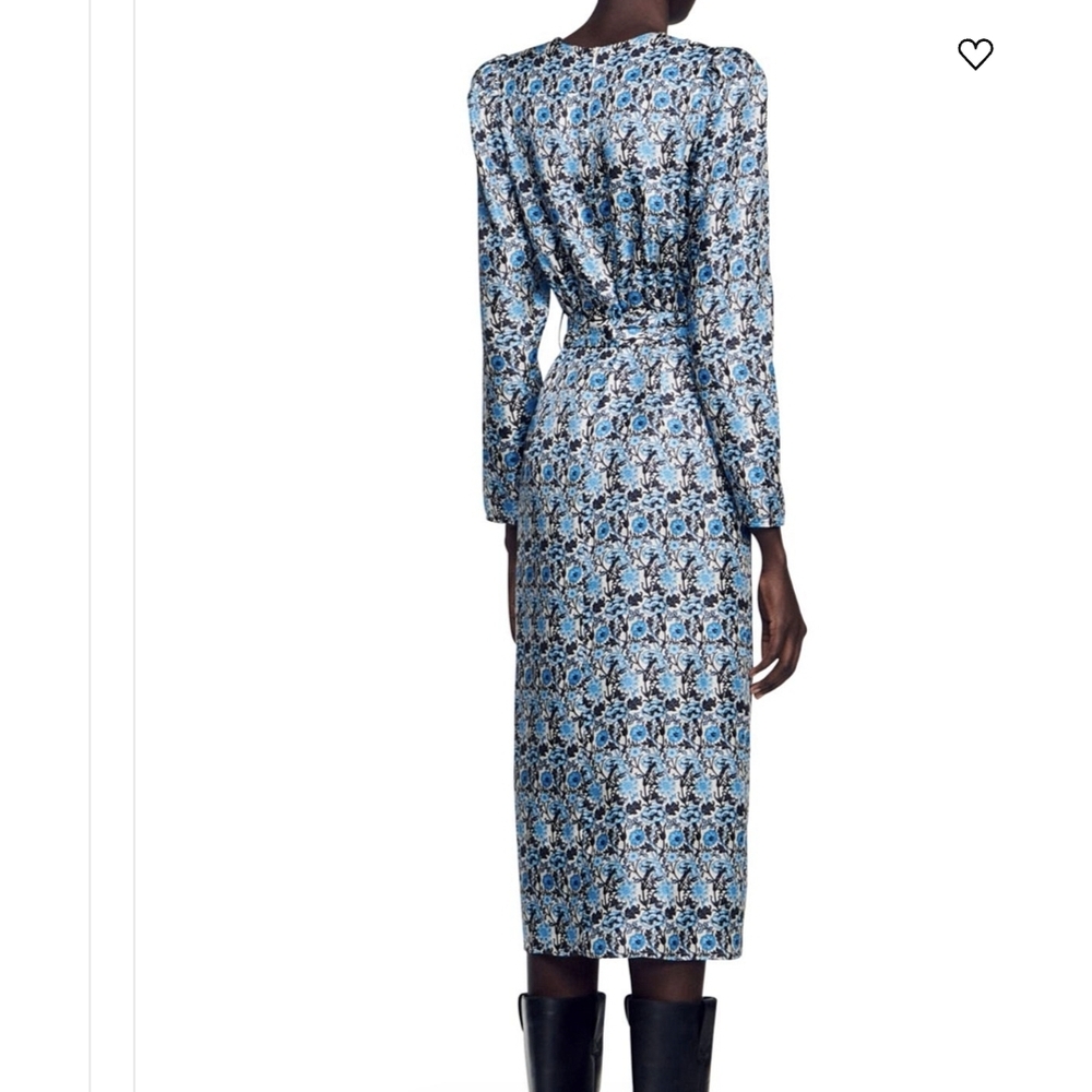 Sandro Blue and Black Patterned Long Sleeve Dress - Picture 3 of 7